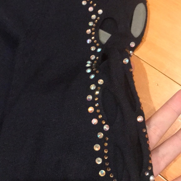 Turtleneck Rhinestone Sweater with Slits - Picture 2 of 3